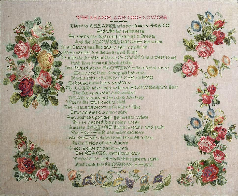 Sampler (verse & motifs), made in Llanfyllin, c. 1902