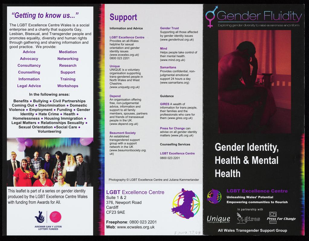 LGBT Excellence Centre leaflet 'Gender Fluidity. Gender Identity, Heath & Mental Health'.