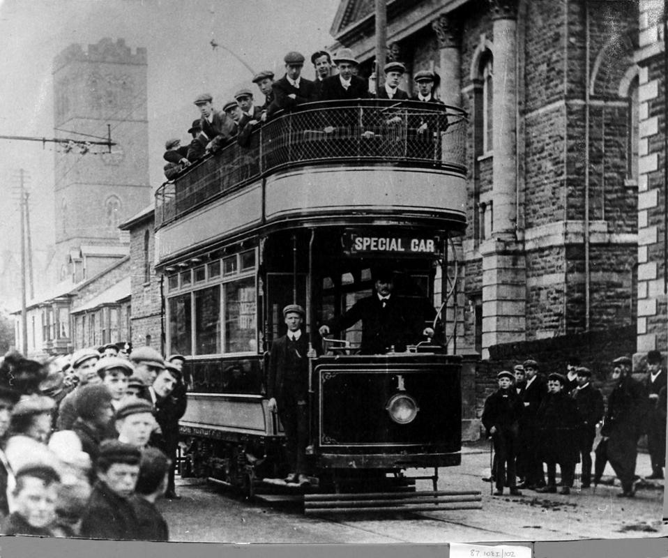 Rhondda's first electric tramcar
