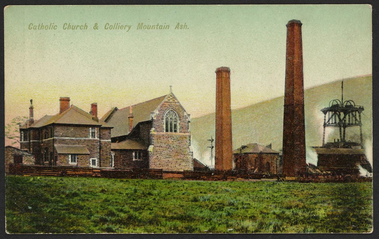 Catholic Church & Colliery, Mountain Ash (postcard)