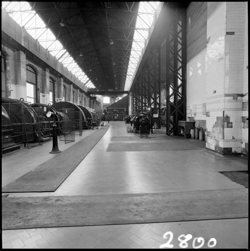 Black and white film negative showing the engines in the engine house, Britannia Colliery.  'Britannia' is transcribed from original negative bag.