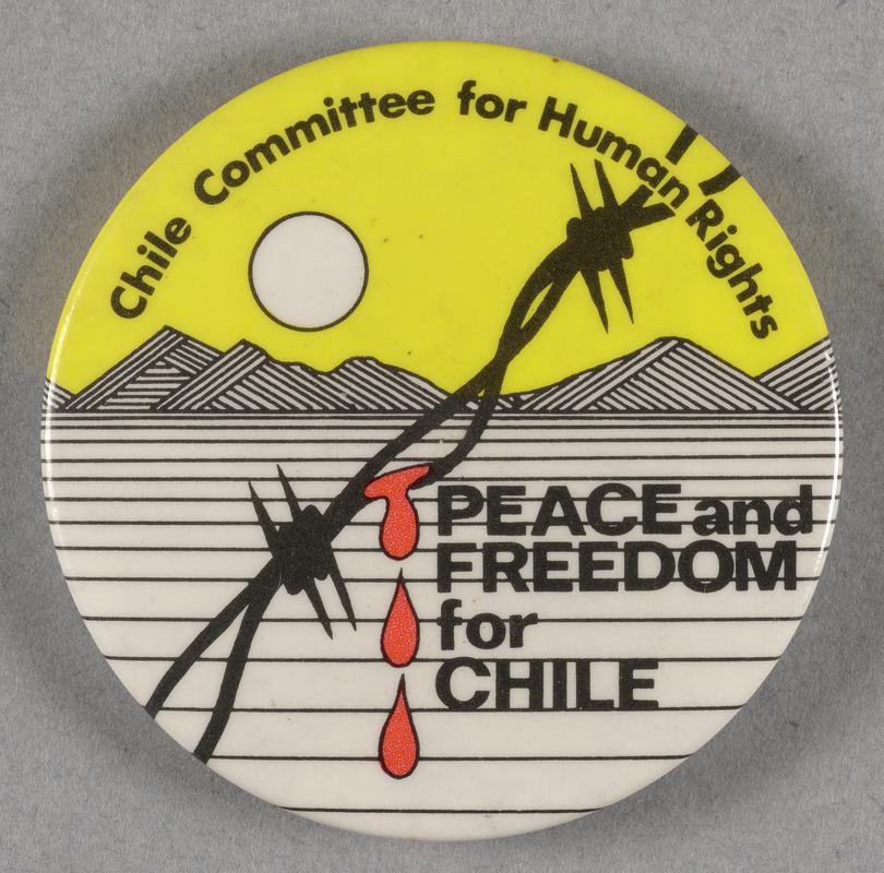 Badge of the Chile Committee for Human Rights, with the slogan 'PEACE AND FREEDOM FOR CHILE'.