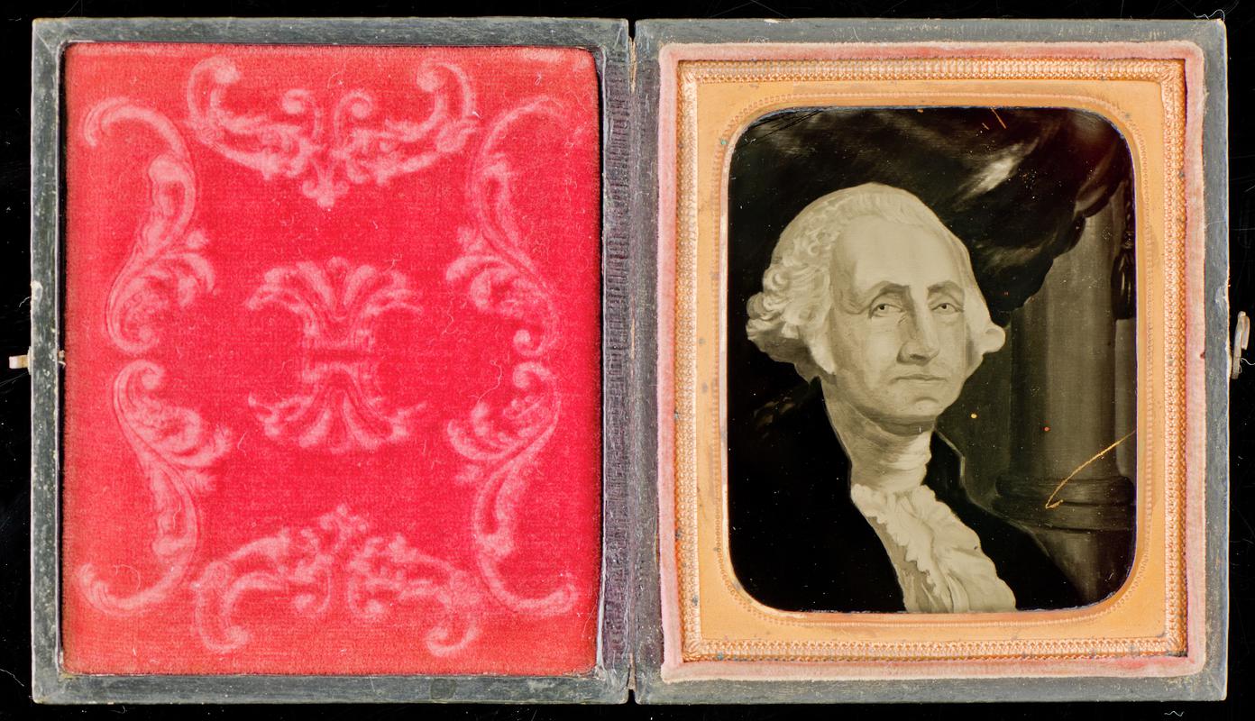 Case with portrait of George Washington, American President