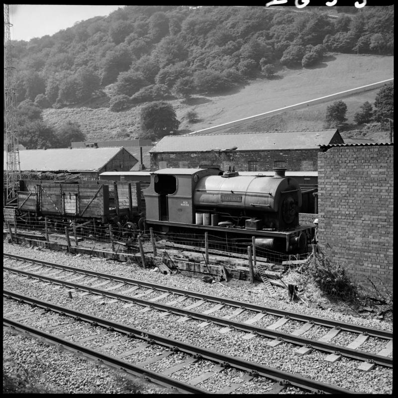 Black and white film negative showing a locomotive at Marine Colliery.  'Marine' is transcribed from original negative bag.