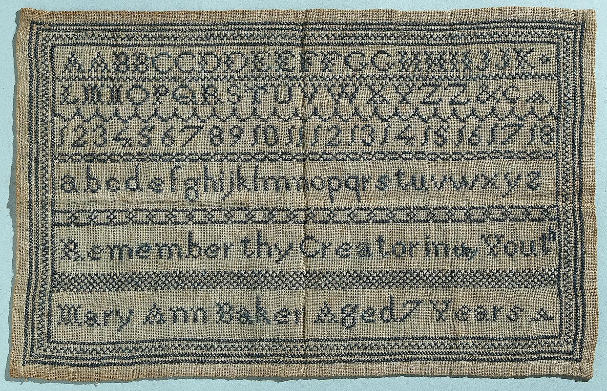 Sampler (alphabet & Biblical verse), made in Llwyngwril, c. 1850