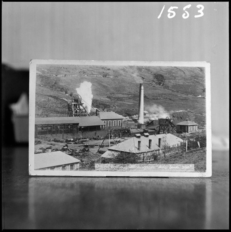 Black and white film negative of a photograph? showing a general surface view of Ocean Colliery.  The bottom of the photograph reads 'Ocean Colliery, Blaengarw'.   'Garw' is transcribed from original negative bag.
