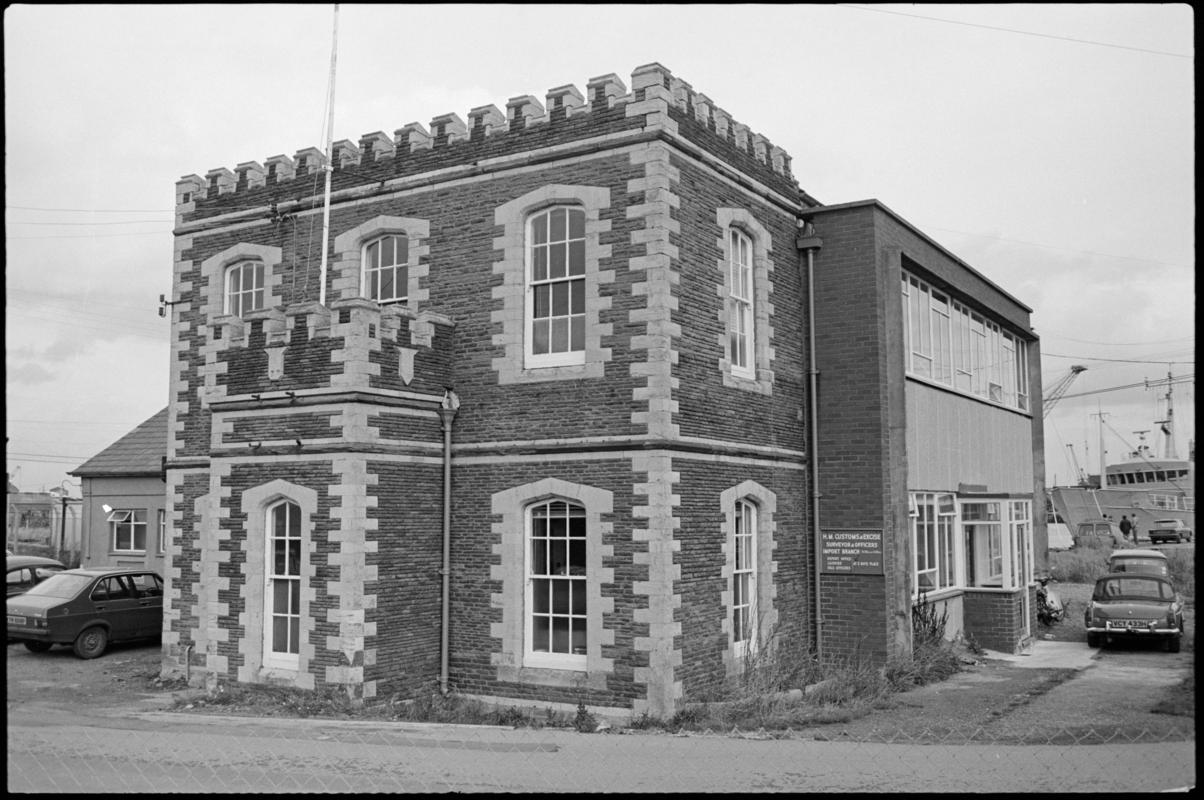 Exterior view of the Customs and Excise building, Roath basin, Cardiff Docks.