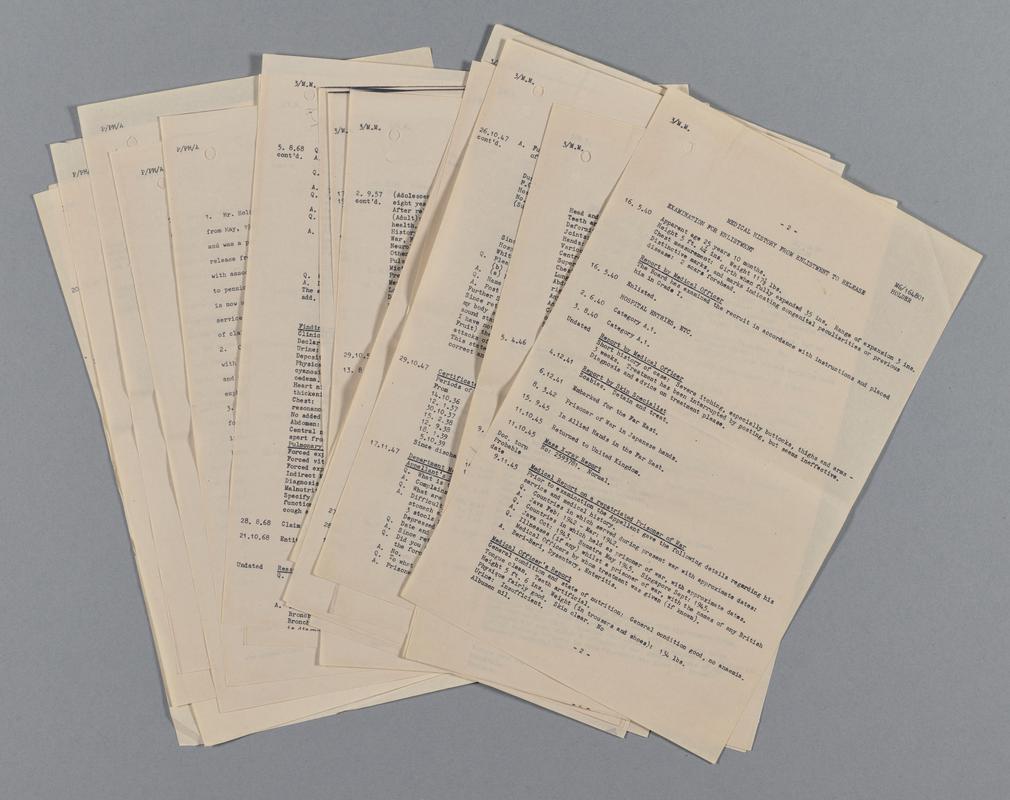 Typed notes 'Medical History from Enlistment to Release'- Ronald Holder collection - Group shot of pages