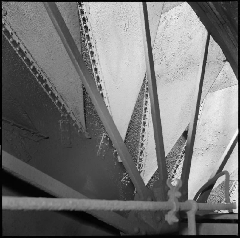 Black and white film negative showing a part of the waddle fan, Nixon's Navigation Colliery.  'Waddle fan' is transcribed from original negative bag.