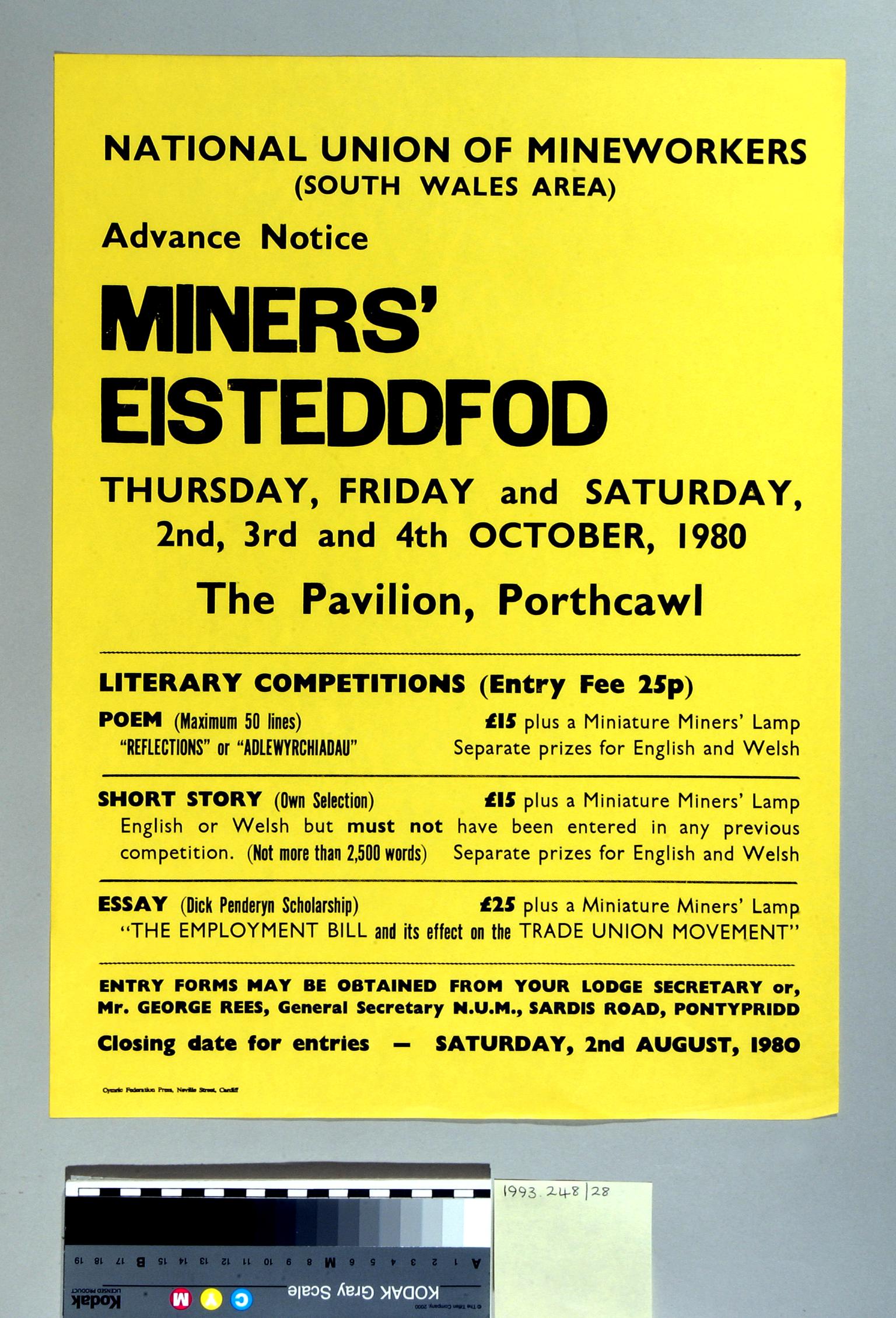Miner's Eisteddfod, Porthcawl, poster