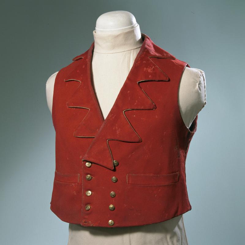 Red melton cloth waistcoat which belonged to Dr. William Price