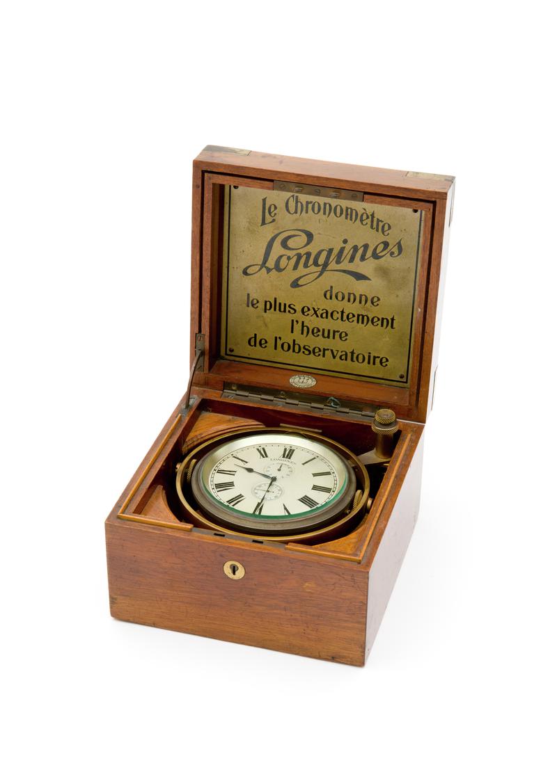 Chronometer in wooden case, made by Longines Watch Co.