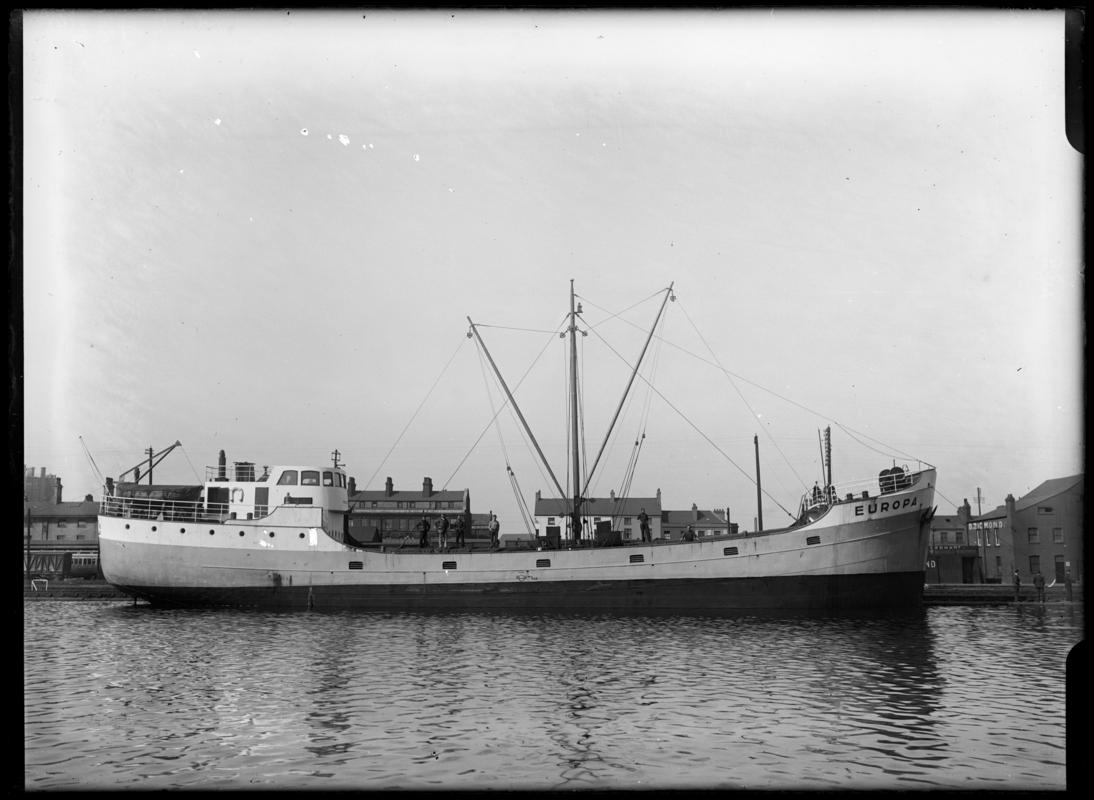 Starboard broadside view of M.V. EUROPA, c.1936.