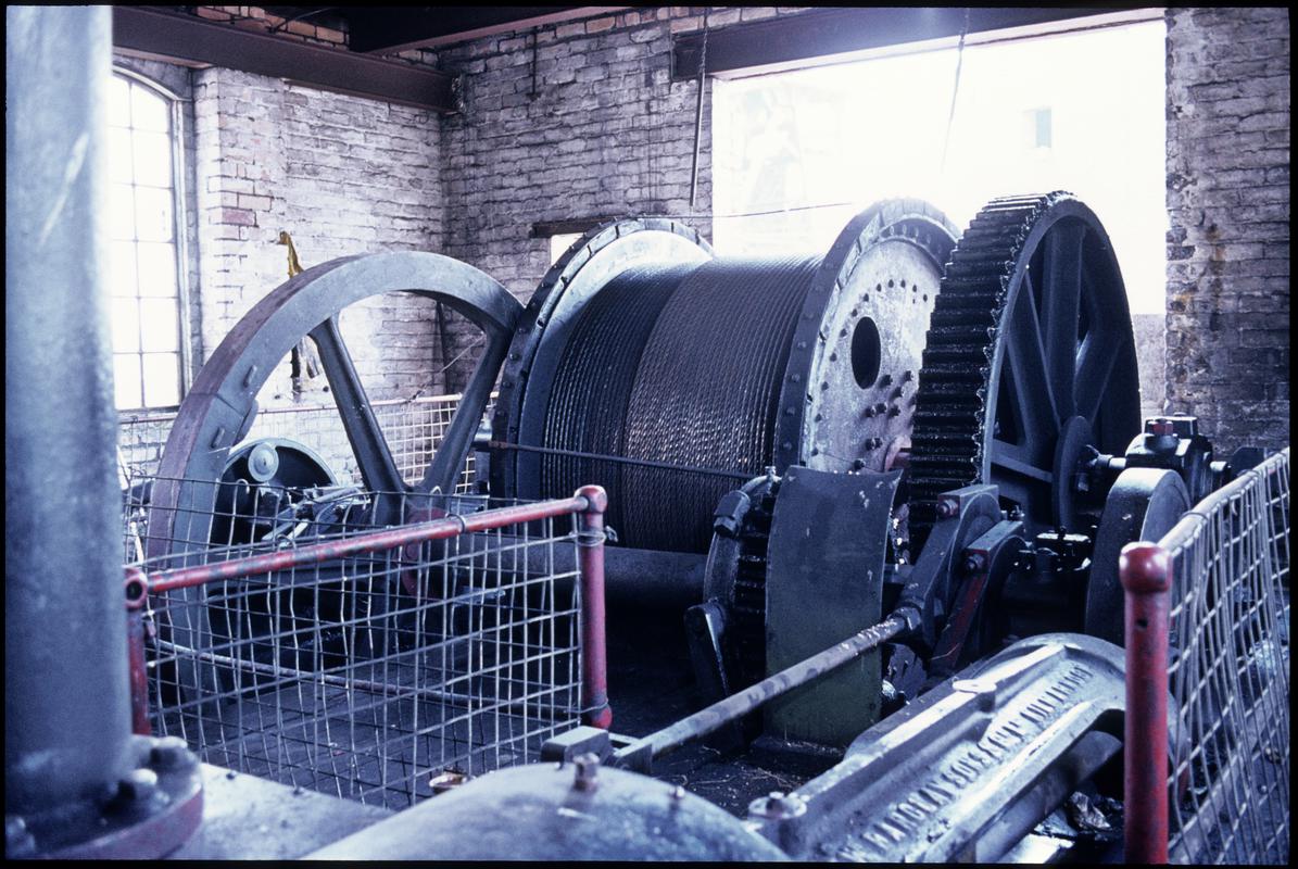 Colour film slide showing the Andrew Barclay winding engine, Morlais Colliery, 13 May 1981.