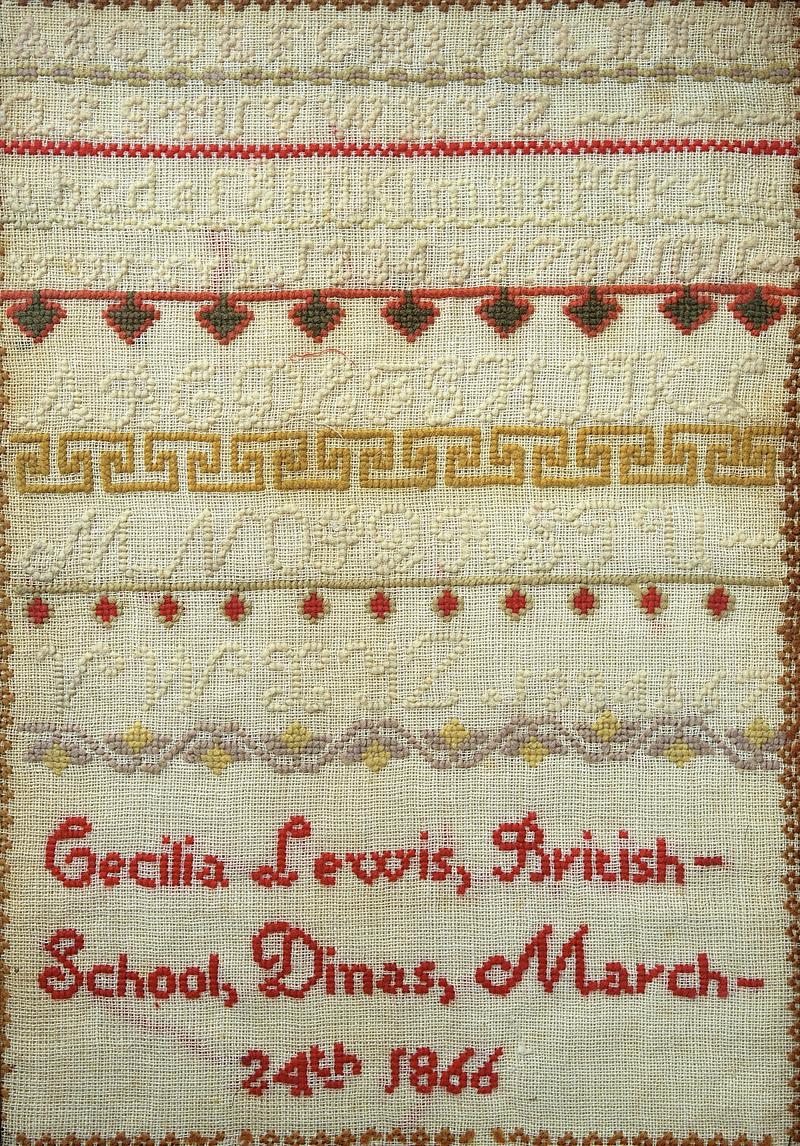 Sampler (school & alphabet), made in Dinas, 1866