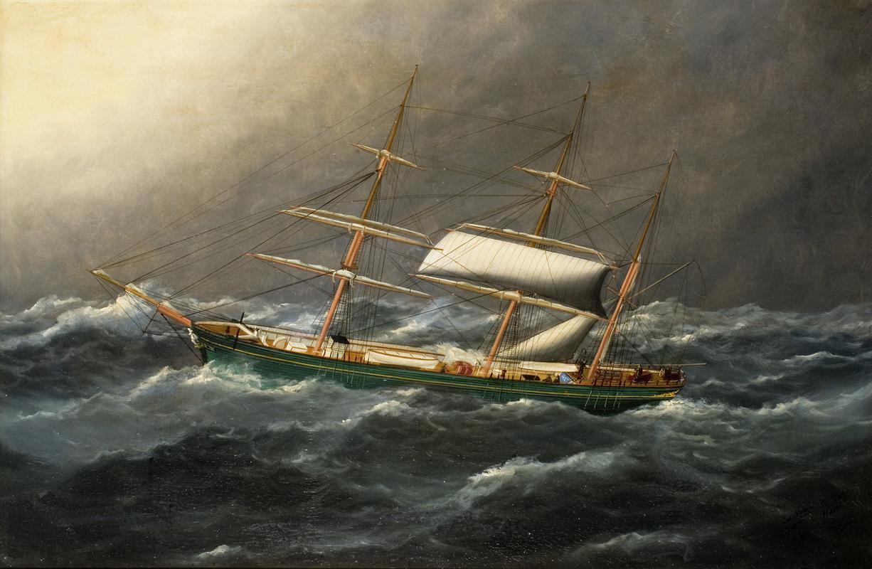 Oil painting of the sailing barque PRIDE OF WALES, built 1870.