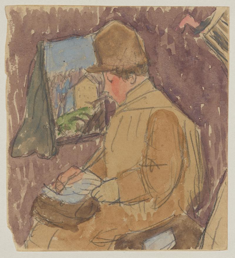 Boy Writing on Train