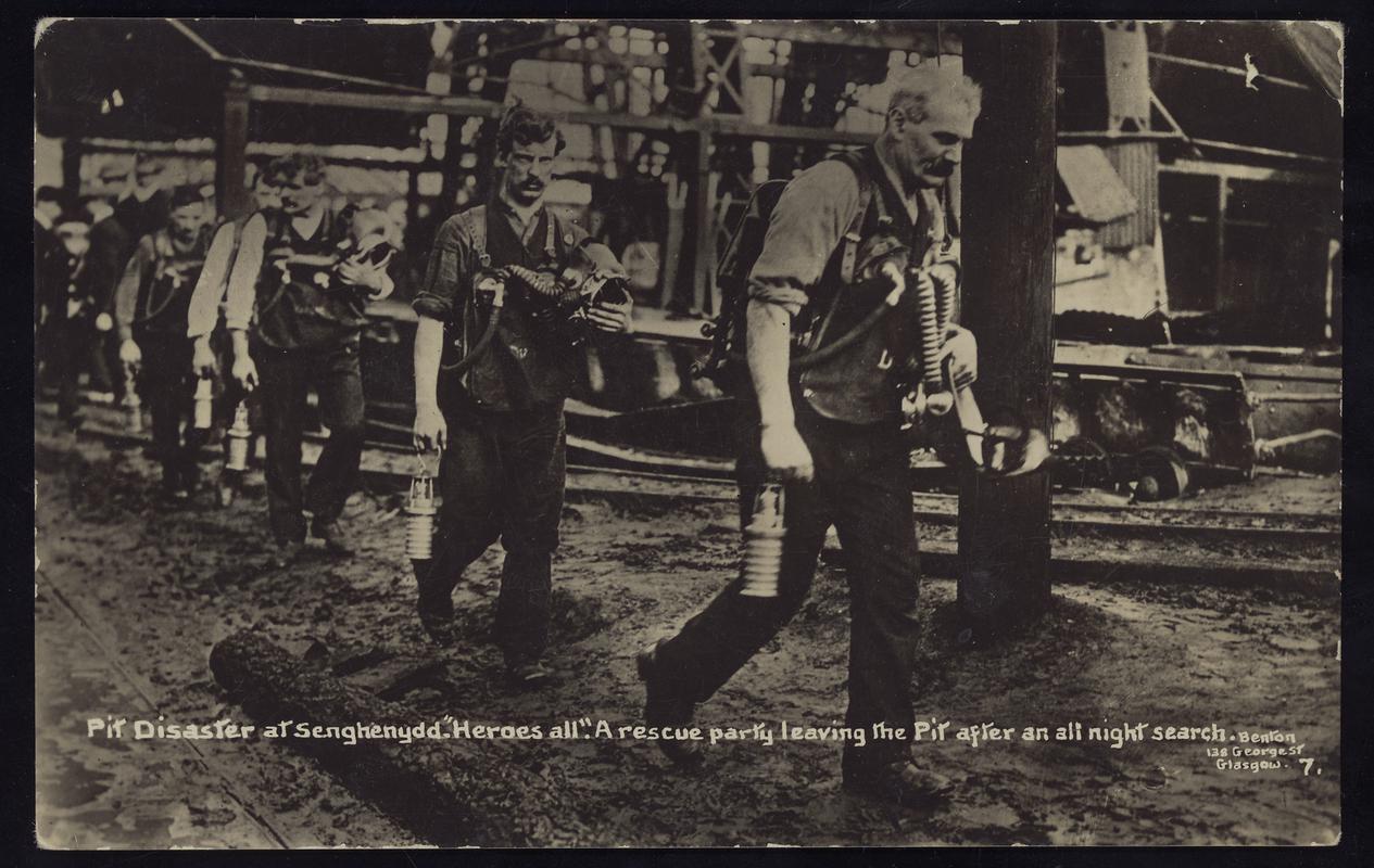 Universal Colliery, Senghenydd. Pit Disaster at Senghenydd. "Heroes All". A rescue party leaving the Pit after an all night search.