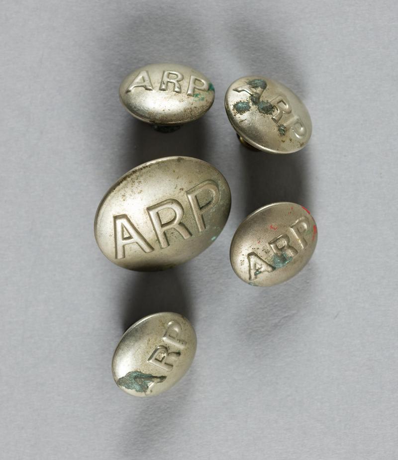 five A.R.P. buttons, 1939  - 1945