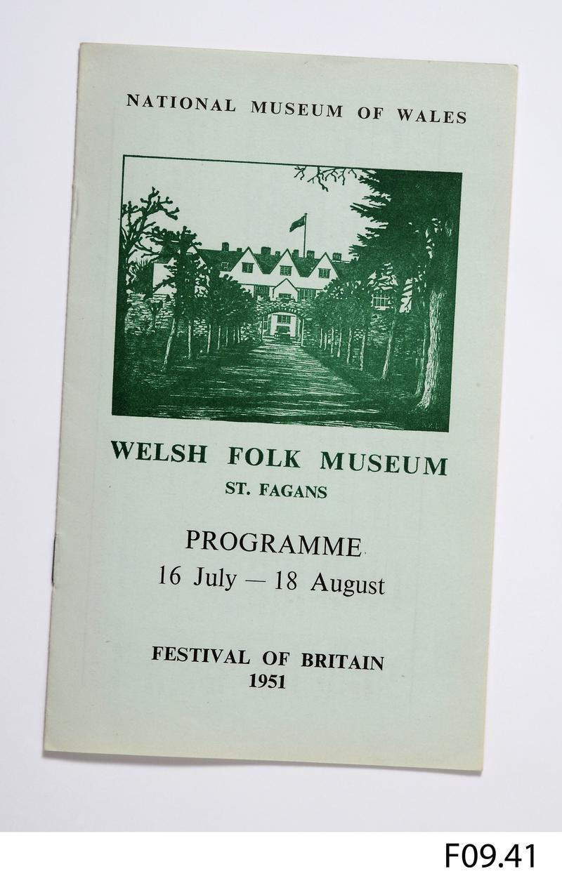 Bilingual programme containing details of events & exhibitions held at the Welsh Folk Museum