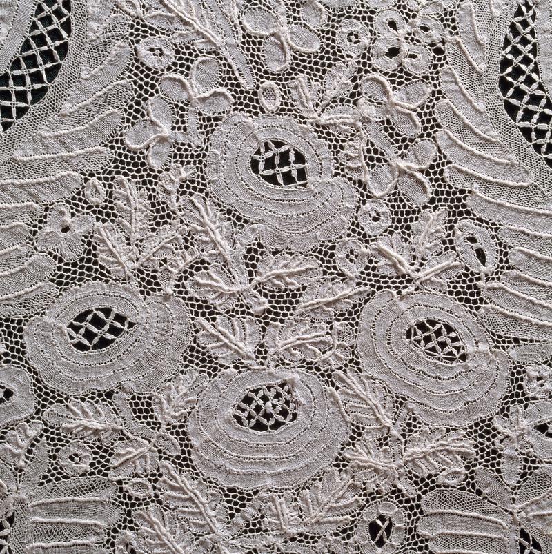 Detail of Honiton lace lappet, Cardiff, mid-19th cent