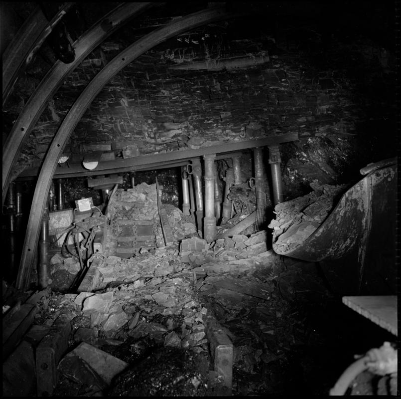 Black and white film negative showing the tail gate of V 44s face, Deep Duffryn Colliery 1978.  'Deep Duffryn 1978' is transcribed from original negative bag.