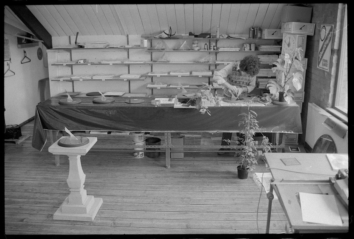 General view of a sundial makers workshop.