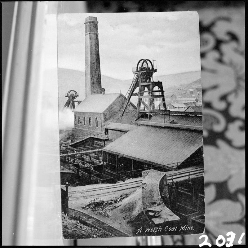 Black and white film negative of a photograph showing a surface view of Cymmer Colliery, Porth.  'Cymmer' is transcribed from original negative bag.