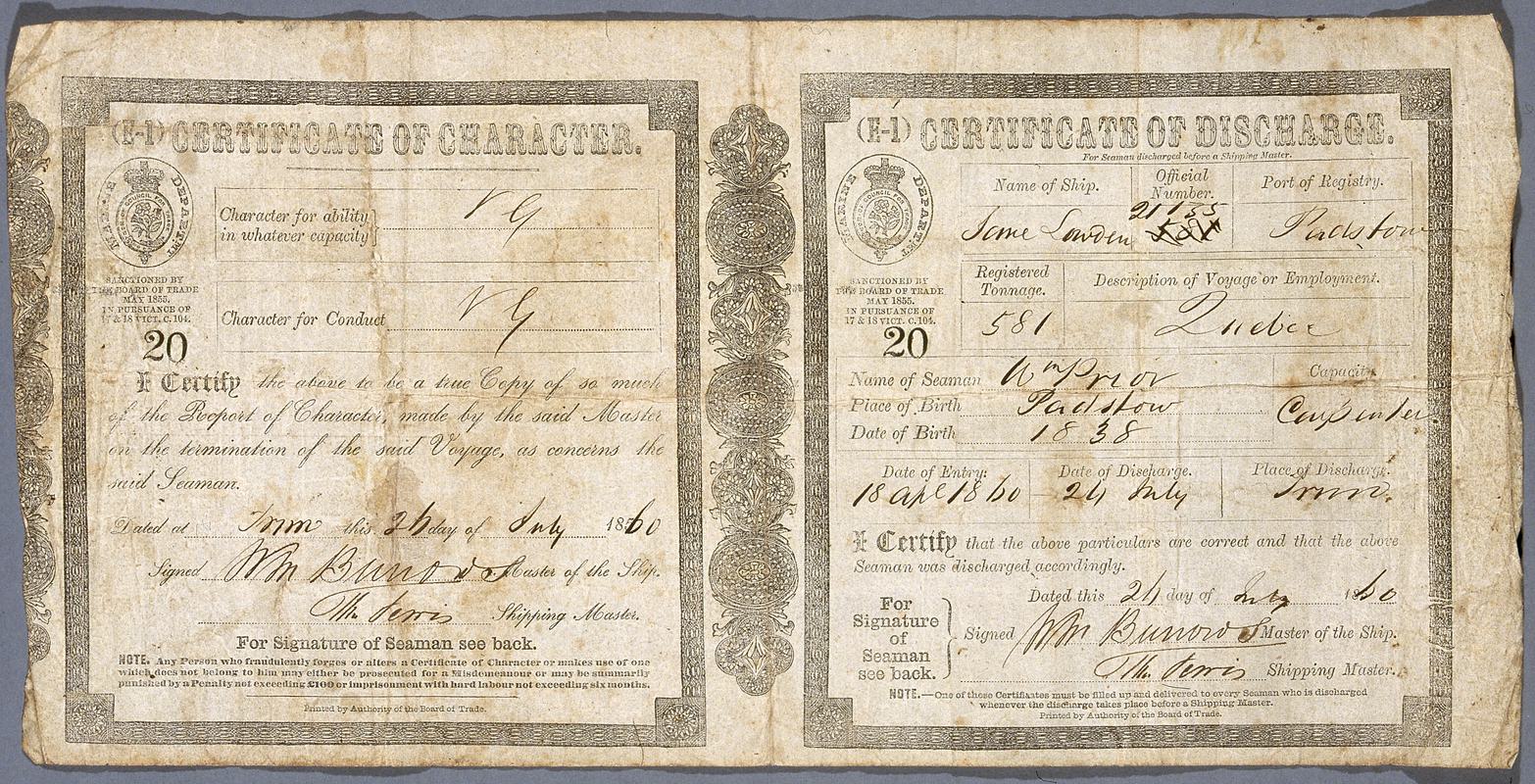 Discharge certificate