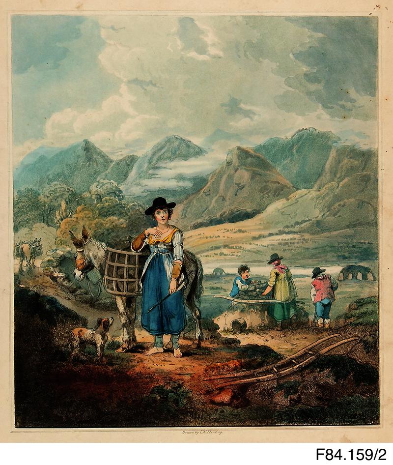 Print depicting peat harvesting.