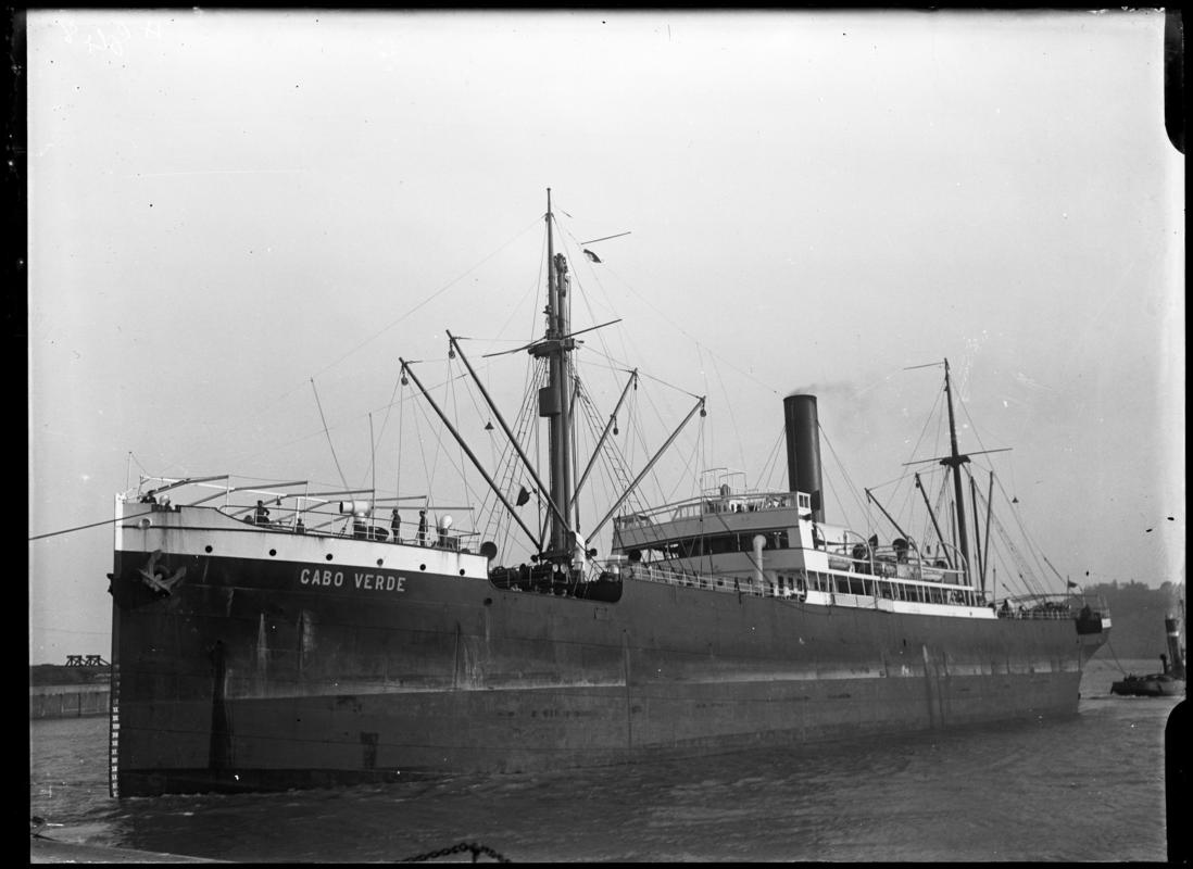 Three quarter Port bow view of S.S. CABO VERDE, c.1936.