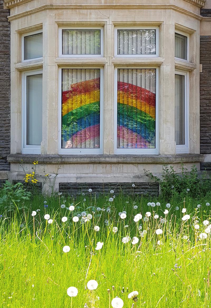 Rainbow in a window on Ninian Road, Cardiff.