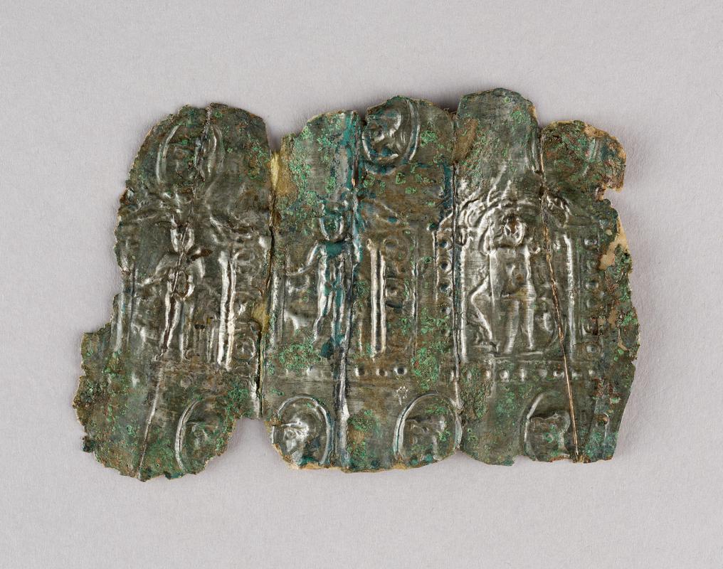 Roman copper alloy plaque with religious scene