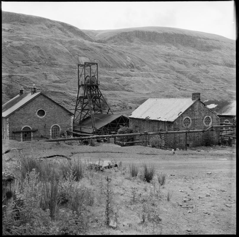 Black and white film negative showing a surface view of Fernhill Colliery.  'Fernhill 1976' is transcribed from original negative bag.
