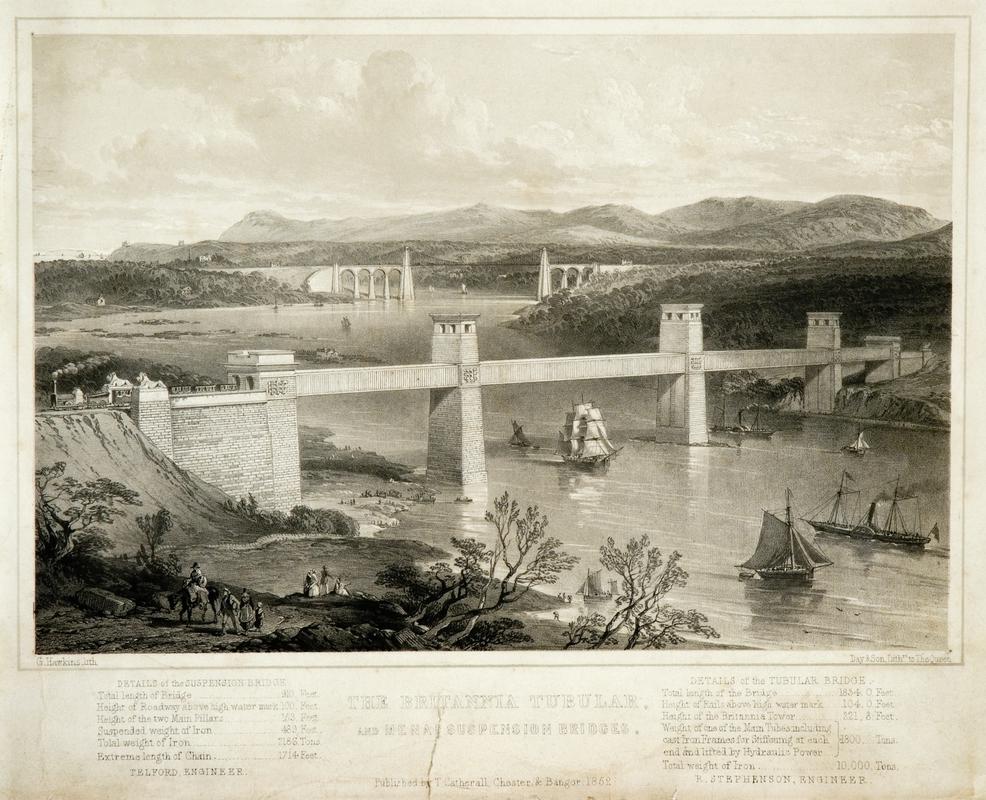 Print : "The Britannia  Tubular and Menai Suspension bridges"
