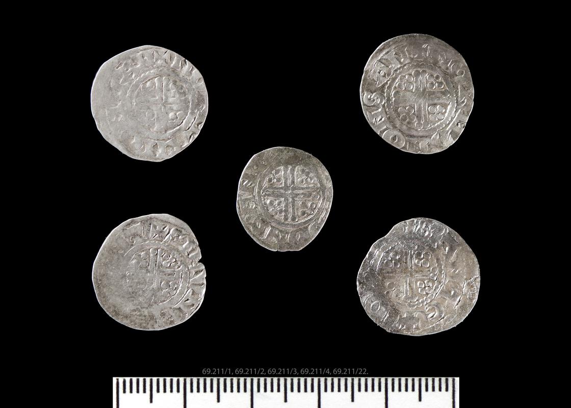 silver coins [left to right from the top:- 69.211/22 & 69.211/2; middle 69.211/4; bottom 69.211/3 & 69.211/1]