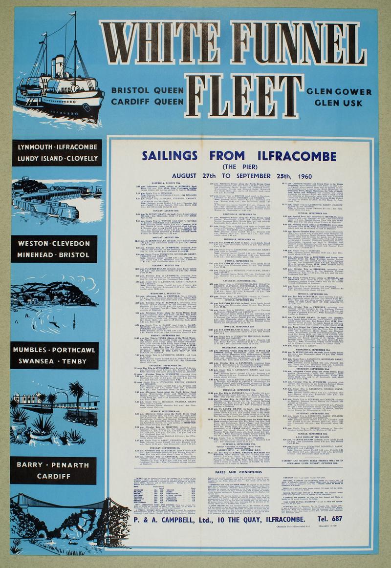 P & A Campbell White Funnel Fleet Advertising Poster