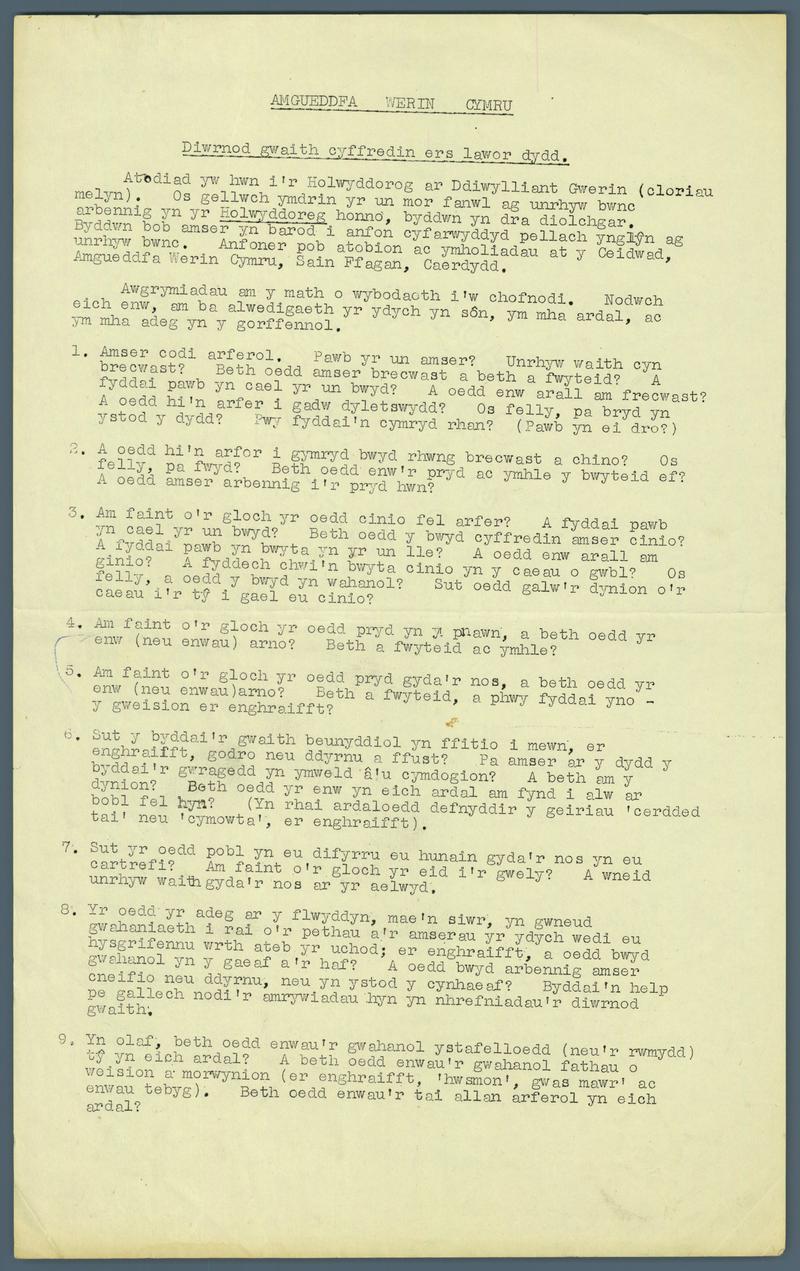 Questionnaire Response, 1957