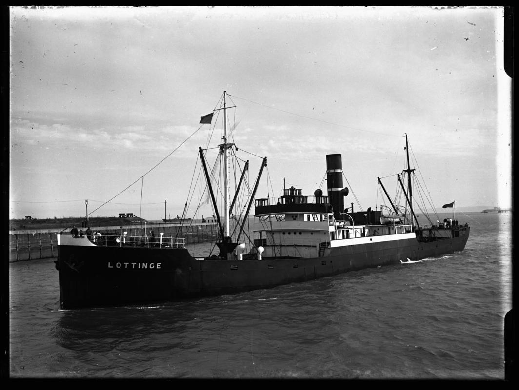 Port bow view of S.S. LOTTINGE entering Cardiff Docks, c.1936.