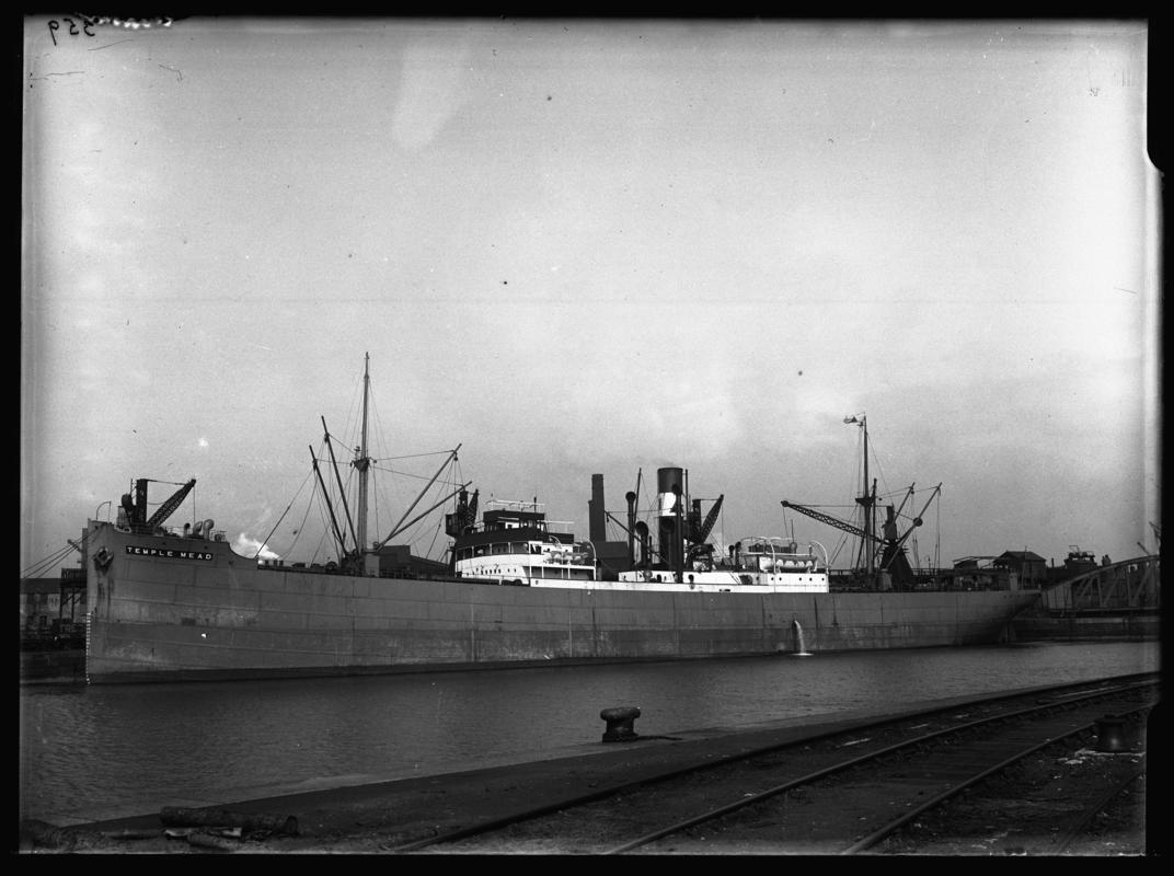 Port broadside view of S.S. TEMPLE MEAD at Cardiff Docks, c.1936.