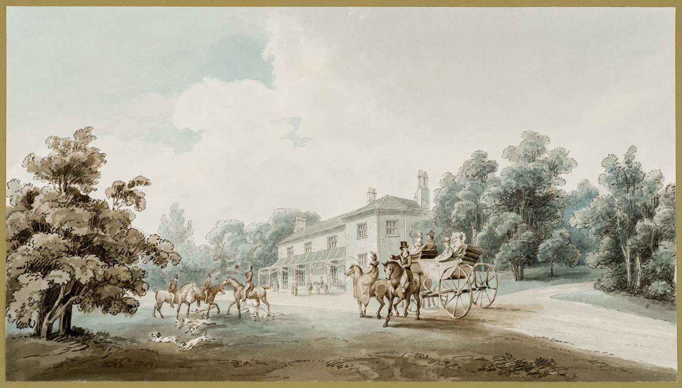 Horsemen with dogs and carriage, Vale of Neath