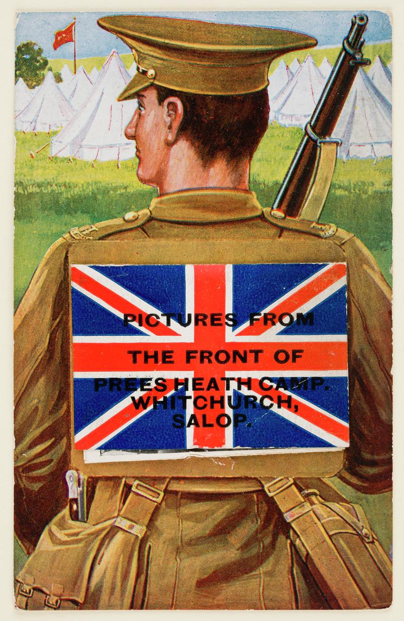 Novelty card with illustration of soldier from behind