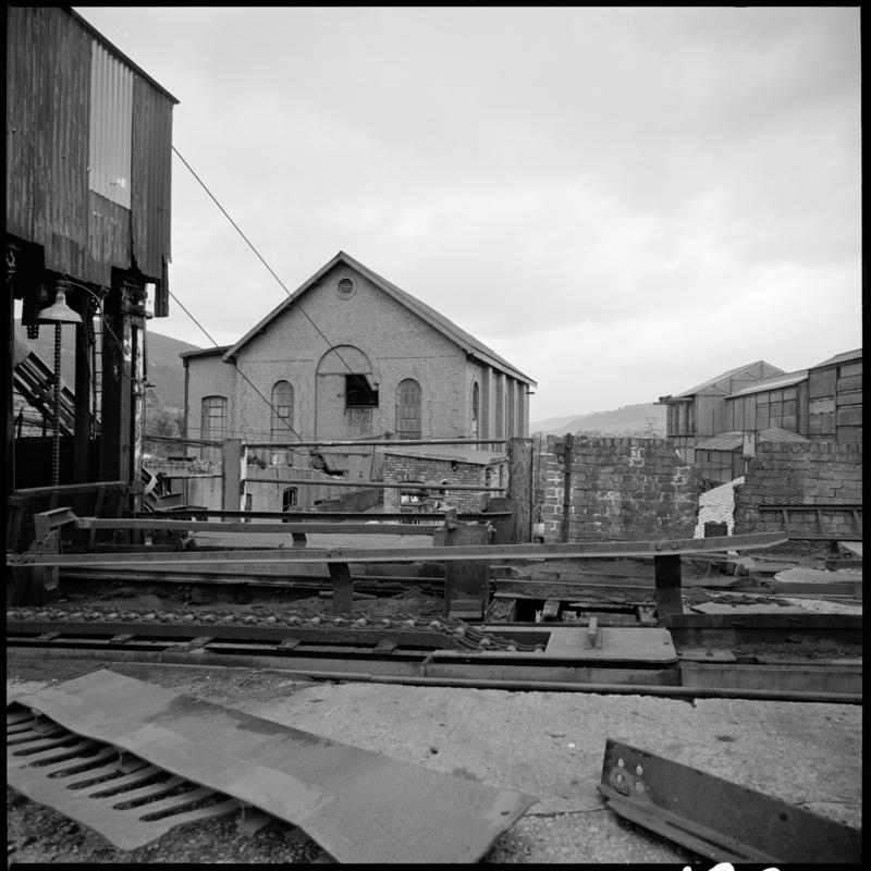 Black and white film negative showing the engine house, Deep Duffryn Colliery, 22 April 1980.  'Deep Duffryn 22/4/80' is transcribed from original negative bag.