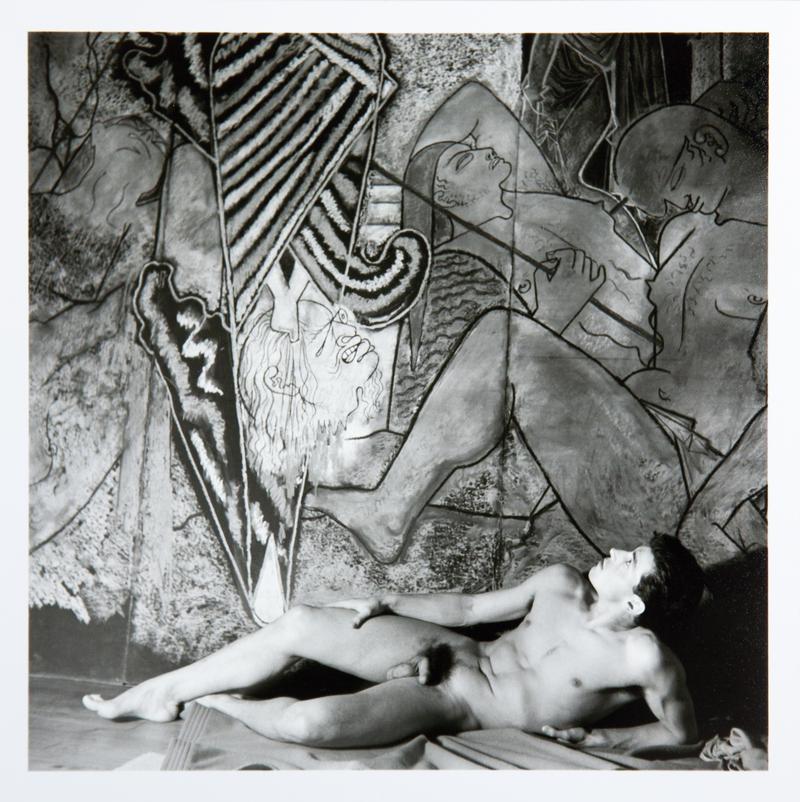 Edouard DERMIT in front of COCTEAU's pastel drawing "Judith et Holopherne". France. Milly-la-Forêt. 1948.