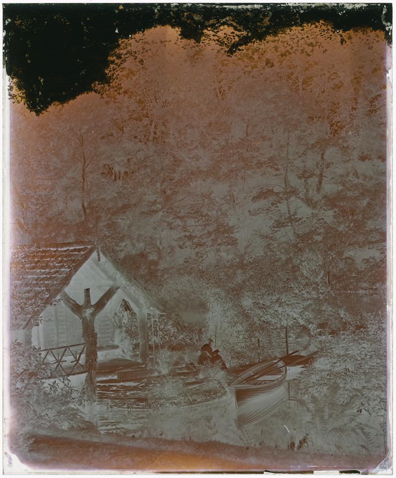 Penllergare, shanty on upper lake, glass negative