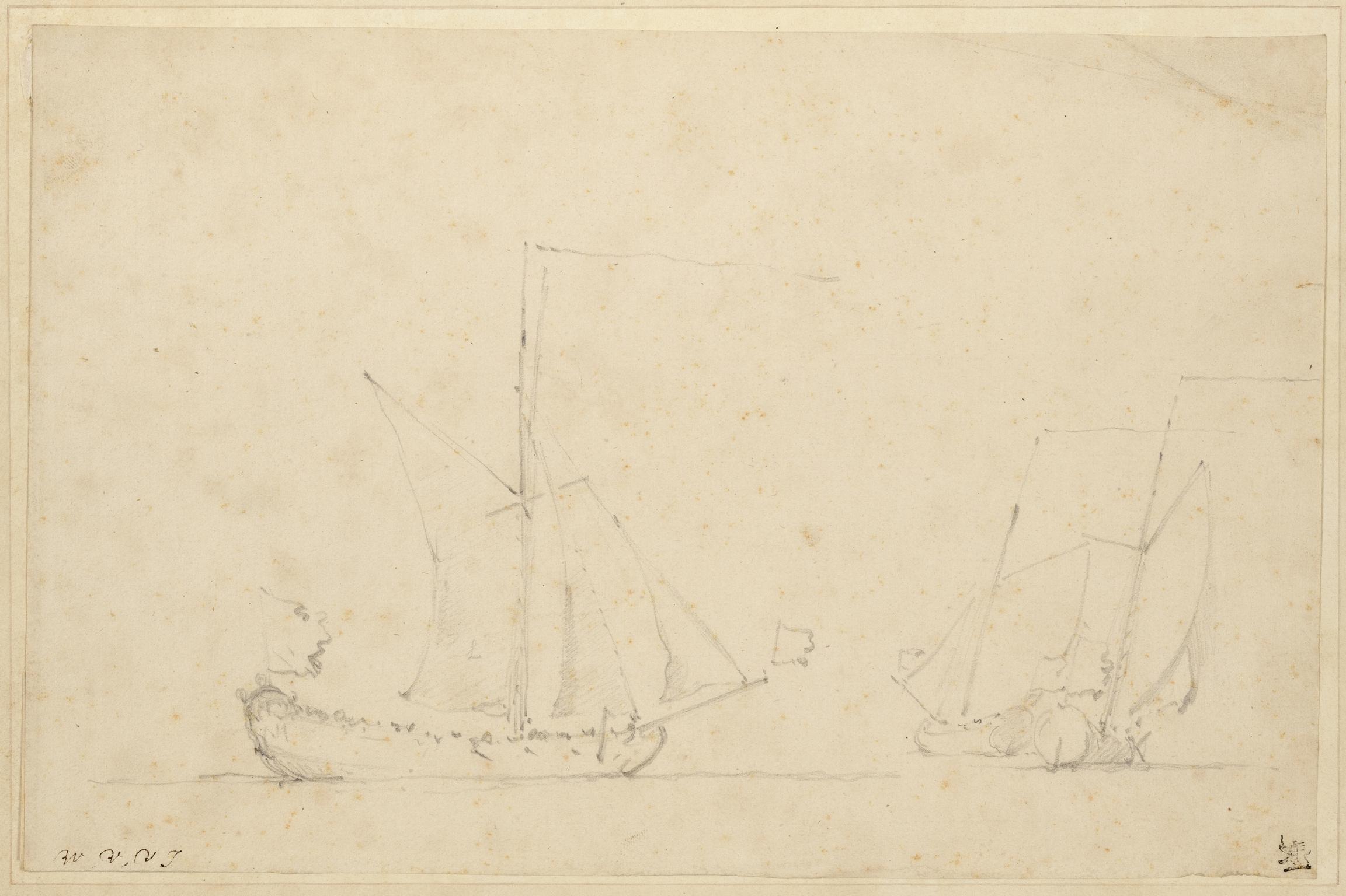 Sketch of Three Small Sloops at Sea