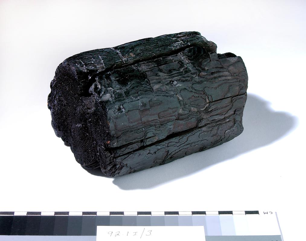 Charred piece of pit prop from Universal Colliery, Senghenydd explosion 1913