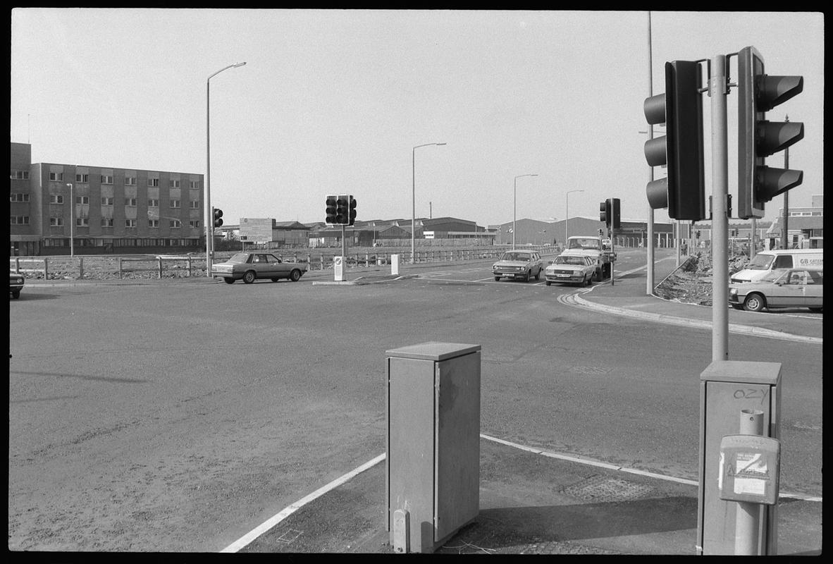 Junction of new road and Bute Street, near Salvation Army Hostel. View nearer to traffic lights.