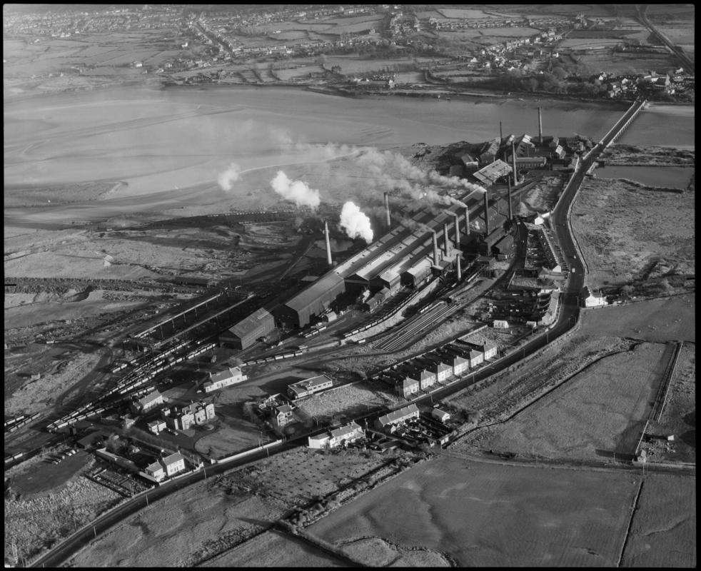 Aerial view of steelworks between Gowerton and Llanelli.