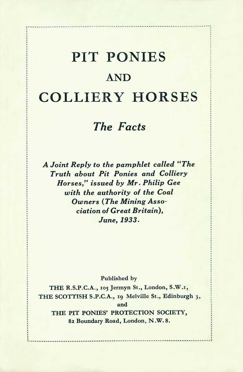 Front Cover of "Pit Ponies & Colliery Horses"
